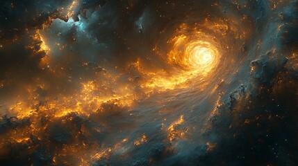 Fototapeta premium Mesmerizing Vortex in Deep Space Illuminated with Fiery Colors and Cosmic Clouds