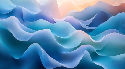 Fototapeta premium Abstract Blue Waves Sunset Landscape