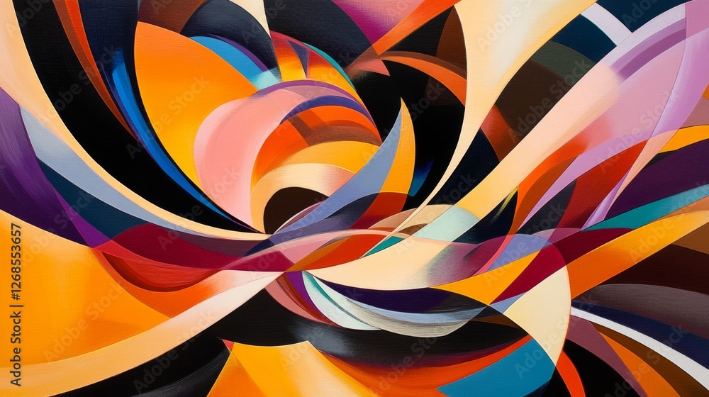 Poster a vibrant abstract design featuring swirling colors and shapes, with a mix of gradients and geometri