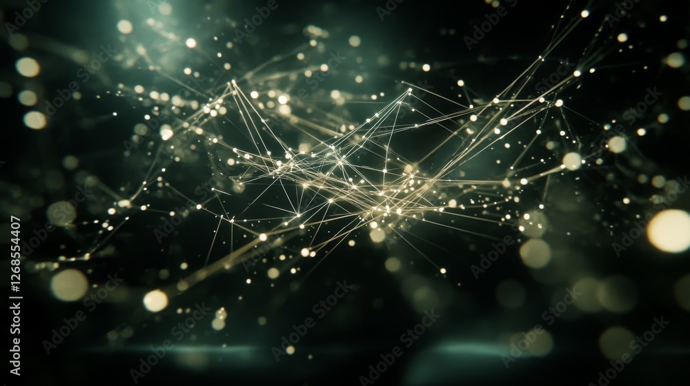 Poster a visually striking d graph with interconnected nodes and ascending lines, set in a digital space wi