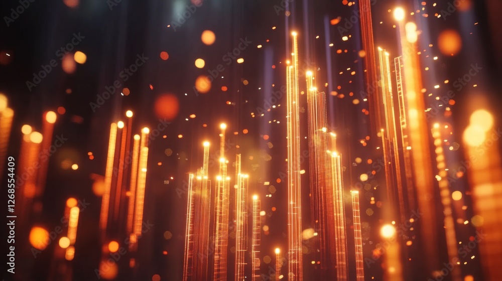 Poster a visually striking d graph with interconnected nodes and ascending lines, set in a digital space wi