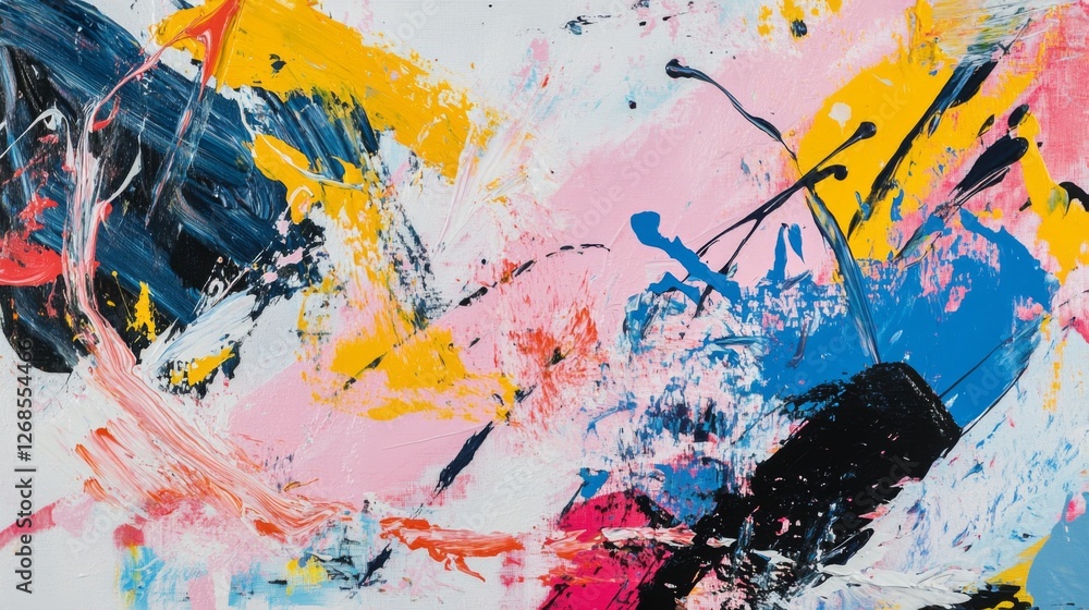 Poster A visually striking image of colorful paint splashes and brush strokes on a canvas, representing the artistic side of graphic design and creativity