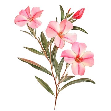 Pink oleander flowers isolated on white background with clipping path.