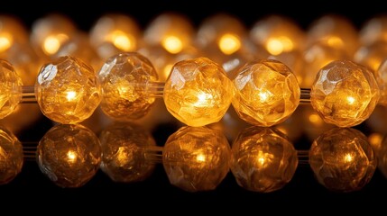 Illuminated Amber Beads String Glowing Dark Background