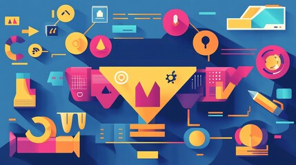 Obraz premium Vibrant rendering illustrating the key elements of a strategic partnership using icons for collaboration and joint ventures