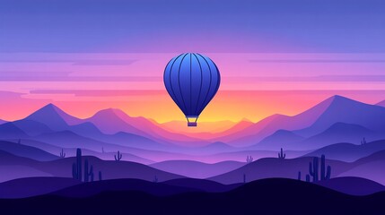Fototapeta premium Serene Sunset Hot Air Balloon Soaring Above Purple Mountains. AI Generated