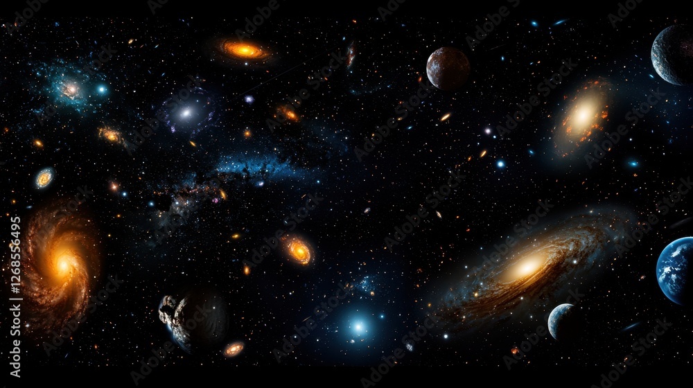 Wall mural countless galaxies, planets, and stars fill the dark expanse of space, creating a mesmerizing cosmic