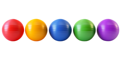 Set of Colorful Fitness Balls PNG Against Transparent Background