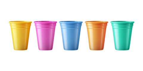 Set of Colorful Plastic Cups PNG Against Transparent Background