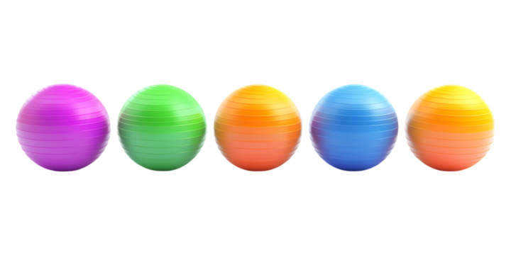 Set of Colorful Fitness Balls PNG Against Transparent Background