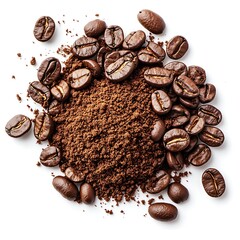 Fototapeta premium roasted coffee beans isolated on white background closeup. studio shot
