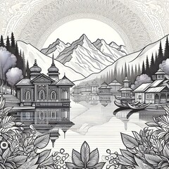 Kashmir’s Architectural Legacy: A Line Art Tribute".
