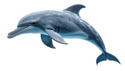 Fototapeta premium Isolated Dolphin Swimming Gracefully Upwards on Clear White Background Image
