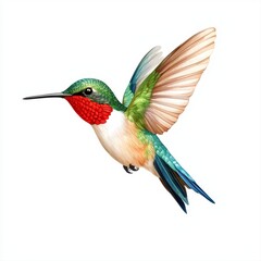 Fototapeta premium Colorful hummingbird with intricate feather patterns perched on a branch in natural habitat