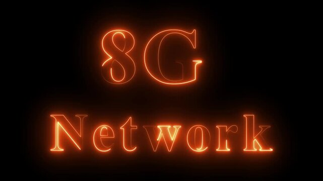 Fastest 8G network sign neon glowing animation on black background.