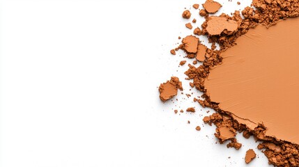 Close up of powdered foundation and top view of wet mud with varied stains isolated on white background