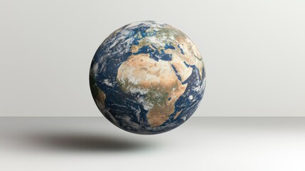 Earth globe, isolated, on plain background, showcasing continents and clouds