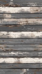 Obraz premium rustic, weathered wood panel design. The layout consists of vertical planks with a distressed appearance, showcasing a mix of gray and white tones. The surface has a textured look, with visible grain 
