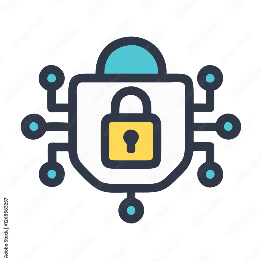 Poster modern cybersecurity shield icon vector - threat prevention symbol for data encryption ai defense.