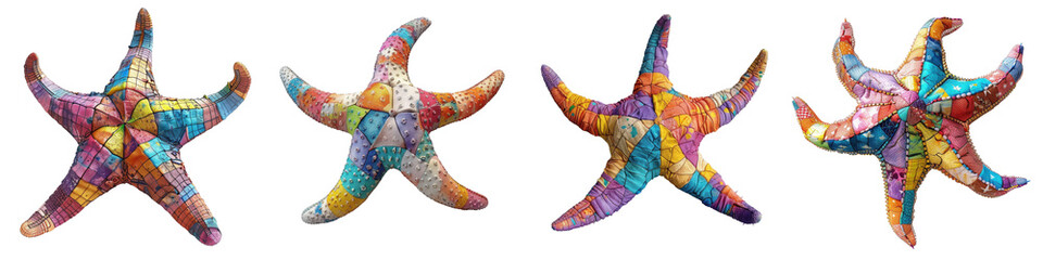 Colorful 3D Stitched Starfish in Minimal Watercolor Patchwork Style for Artistic and Decorative Use