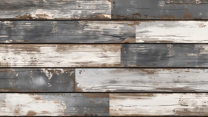 rustic, weathered wood panel design. The layout consists of vertical planks with a distressed appearance, showcasing a mix of gray and white tones. The surface has a textured look, with visible grain 