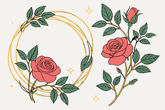 Rose wreaths interwoven with fine gold accents for a luxurious look.