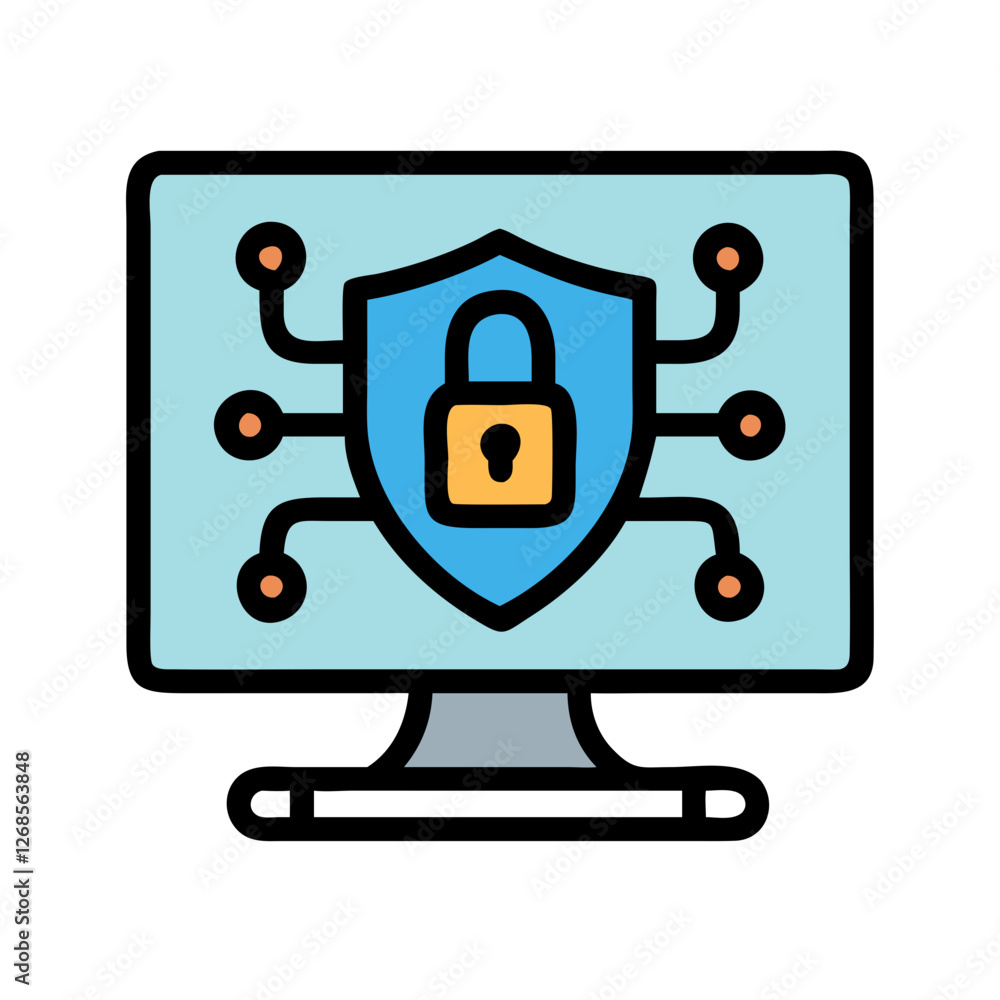 Aufkleber cybersecurity shield icon vector - retro design for endpoint security analytics.