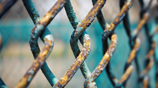 Rusty metal fence shows weathered texture details