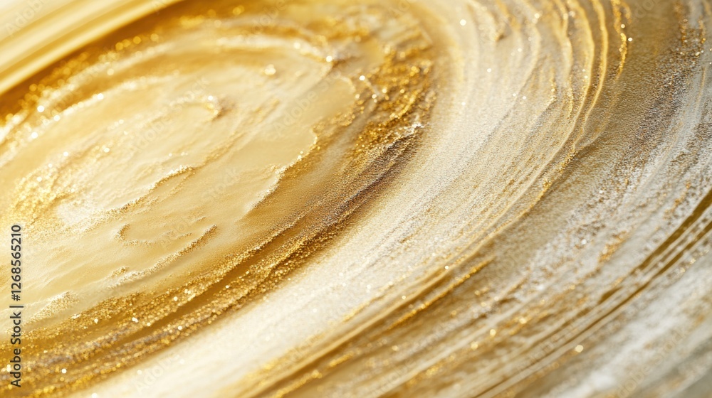 Poster Abstract design featuring swirling golden textures and patterns in a circular motion on a golden surface. Generative AI