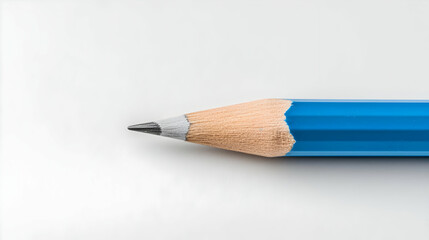 Sharpened blue pencil on white background, writing tool
