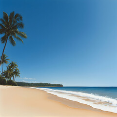 Fototapeta premium Tropical Beach Scene with Palm Trees under a Sunny Sky