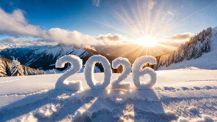 2026 happy new year. Illustration of 2026 year pattern with snow background.
