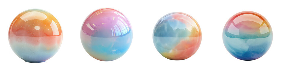 Smooth 3D Minimal Watercolor Rainbow Balls with Soft Tones and Stitched Detail for Abstract Artistic Design