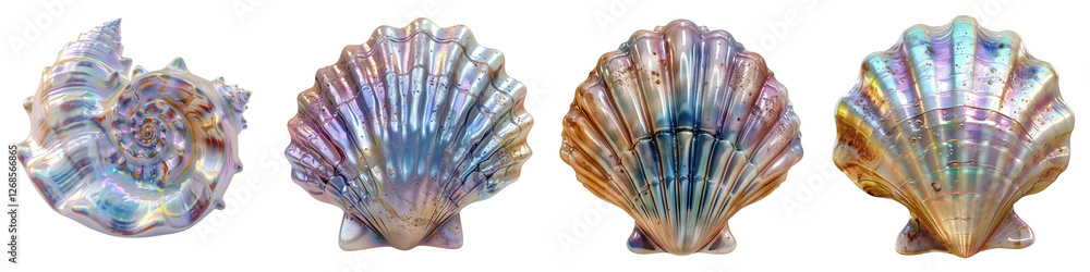 Poster decorative 3d watercolor style shells in minimal design with stitched details for creative projects 