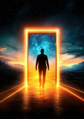 Change management skills for Leading transfromations Person standing at the threshold of a new reality.