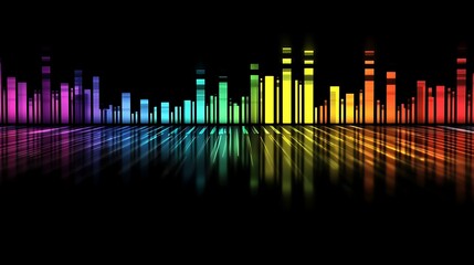 Colorful Abstract Light Bars Reflecting On Dark Surface