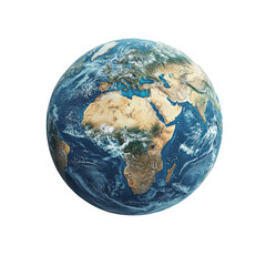 Earth globe view continents oceans clouds space, isolated on transparent background