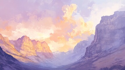 Naklejka premium Majestic Mountain Range Sunset Sky Landscape
