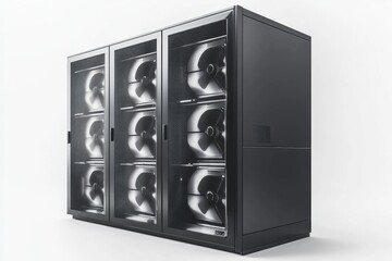 Server rack cooling system, data center, white background, ventilation