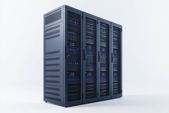 Data center server racks, storage, network, infrastructure, technology, white background, digital, computing - Powered by Adobe