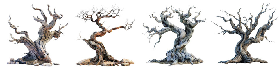 Fototapeta premium Ancient Gnarled Trees in Minimal Watercolor Style for Creative 3D Art Projects