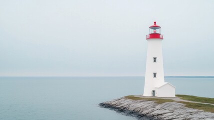 Calm Lake Lighthouse on Cloudy Day