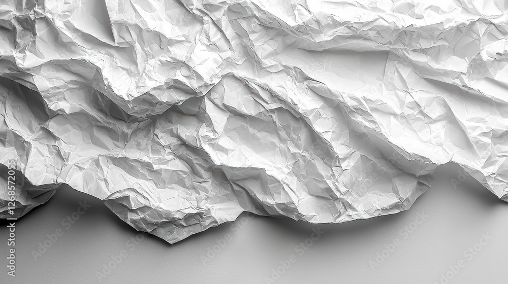 Poster crumpled white paper creating a textured, abstract surface.