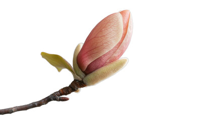 Fototapeta premium Pink magnolia bud blooming on transparent background