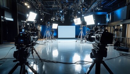 Studio cameras filming news broadcast