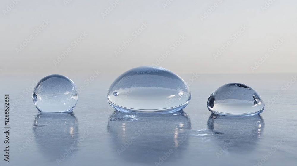 Poster soft morning light illuminates water droplets resting on a flawless surface, creating a tranquil mom