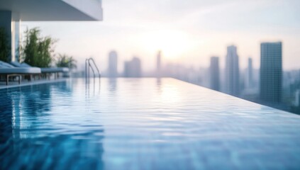 Fototapeta premium Infinity Pool Cityscape: Sunrise Luxury