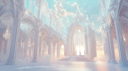 Ethereal Labyrinthine Palace Made of White Light and Architectural Splendor