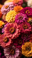 Fototapeta premium Colorful Zinnia elegans flowers creating a vibrant floral background