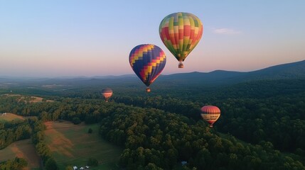 Naklejka premium Hot Air Balloons Soaring Over Scenic Landscape